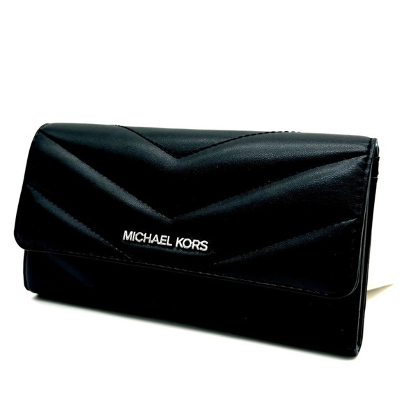 Michael Kors Large Quilted Trifold Wallet Black/Silver